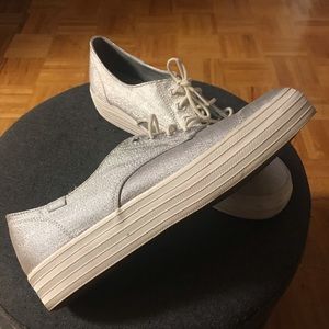 Metallic Silver triple platform keds